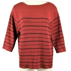 Sweater Ribbed Knit Pullover ¾ Sleeve Boatneck Square Hem Brick Red Size 18/20
